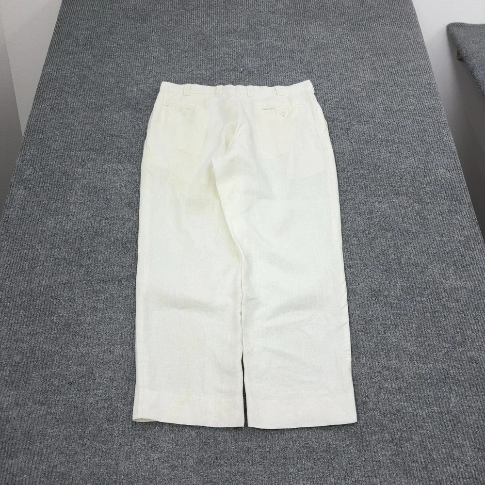 Vintage Calvin Klein Pants Mens 36x30 Cream Linen Flat Front Casual Luxury Style